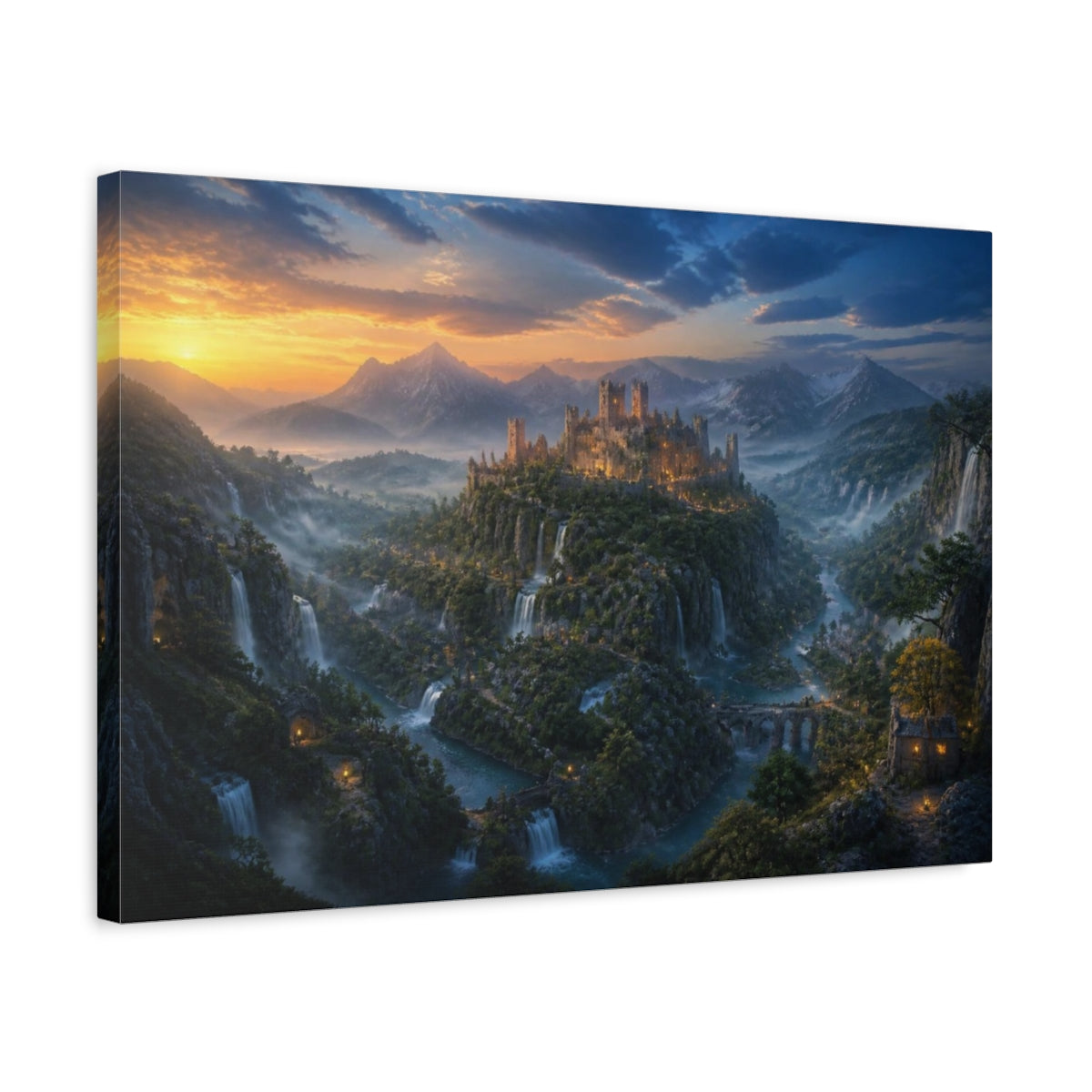 Side Mockup 3. Castle Landscape Golden Hour shown as canvas print