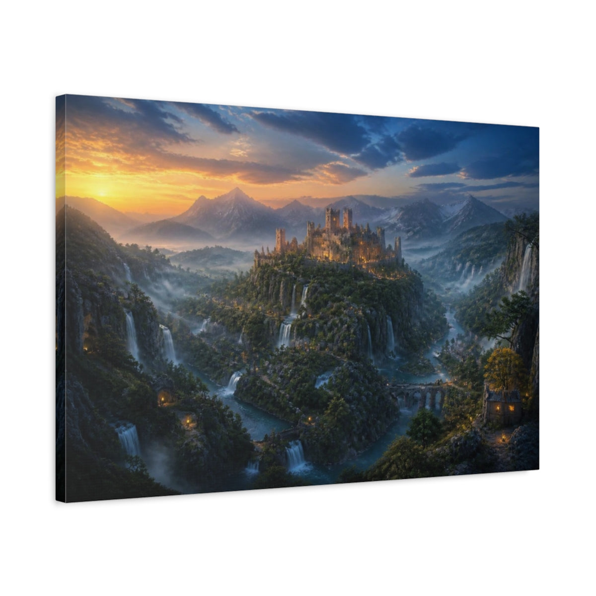 Side Mockup 2. Castle Landscape Golden Hour shown as canvas print