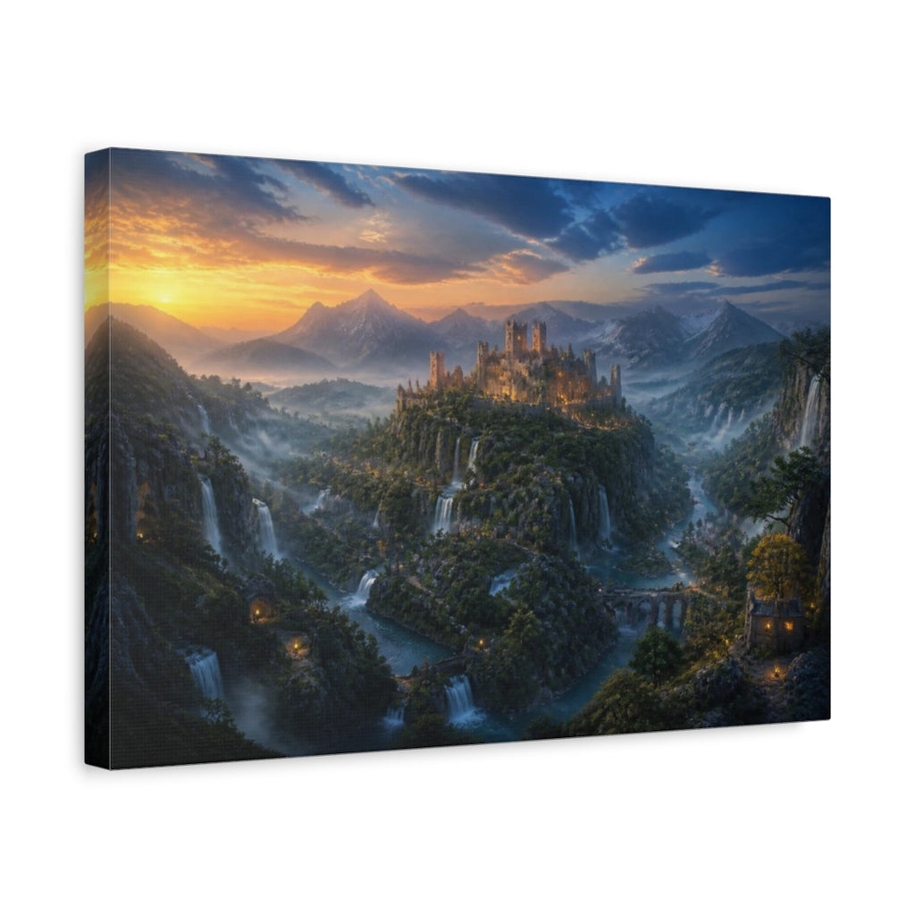 Side Mockup 4. Castle Landscape Golden Hour shown as canvas print