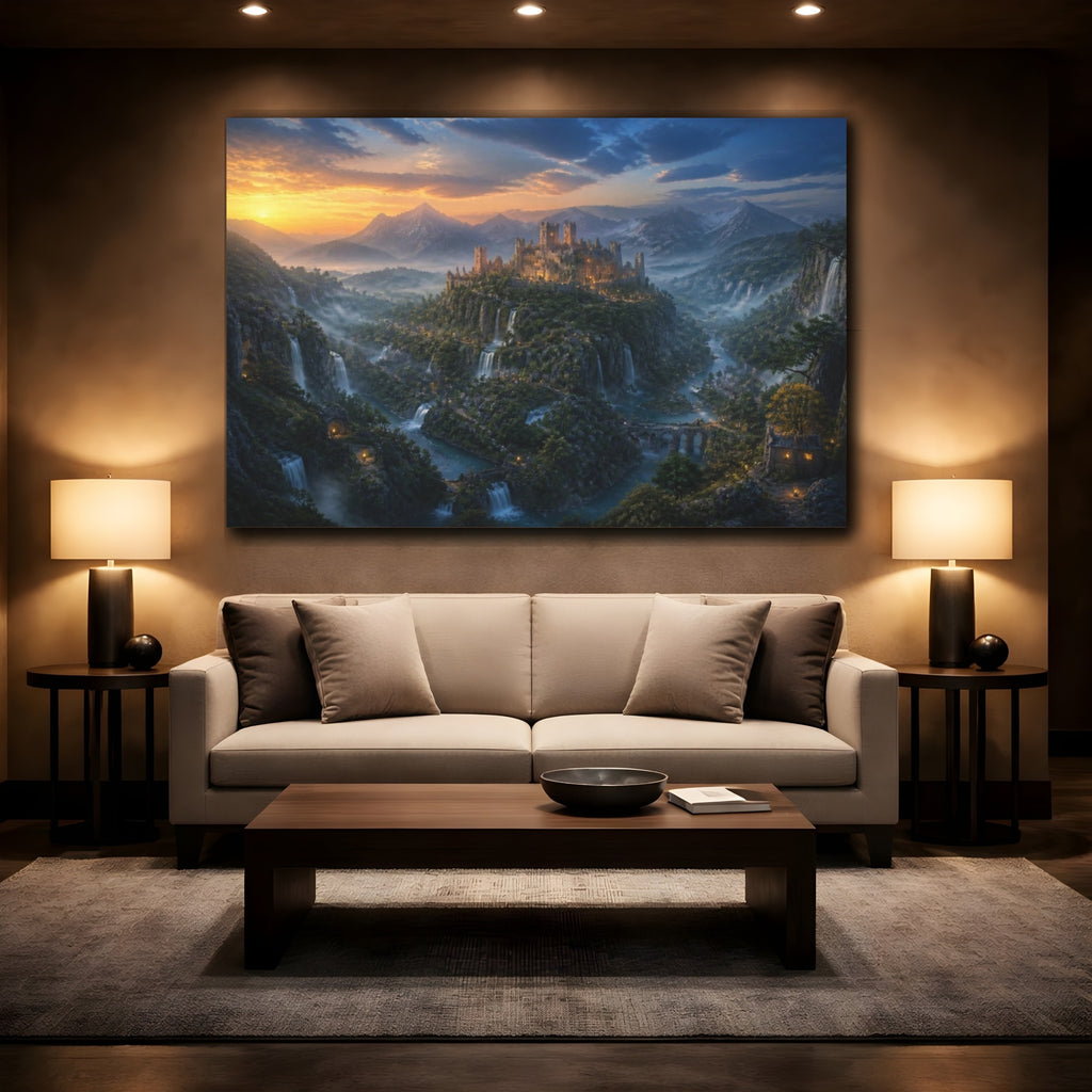 Mockup 2. Castle Landscape Golden Hour shown as canvas print