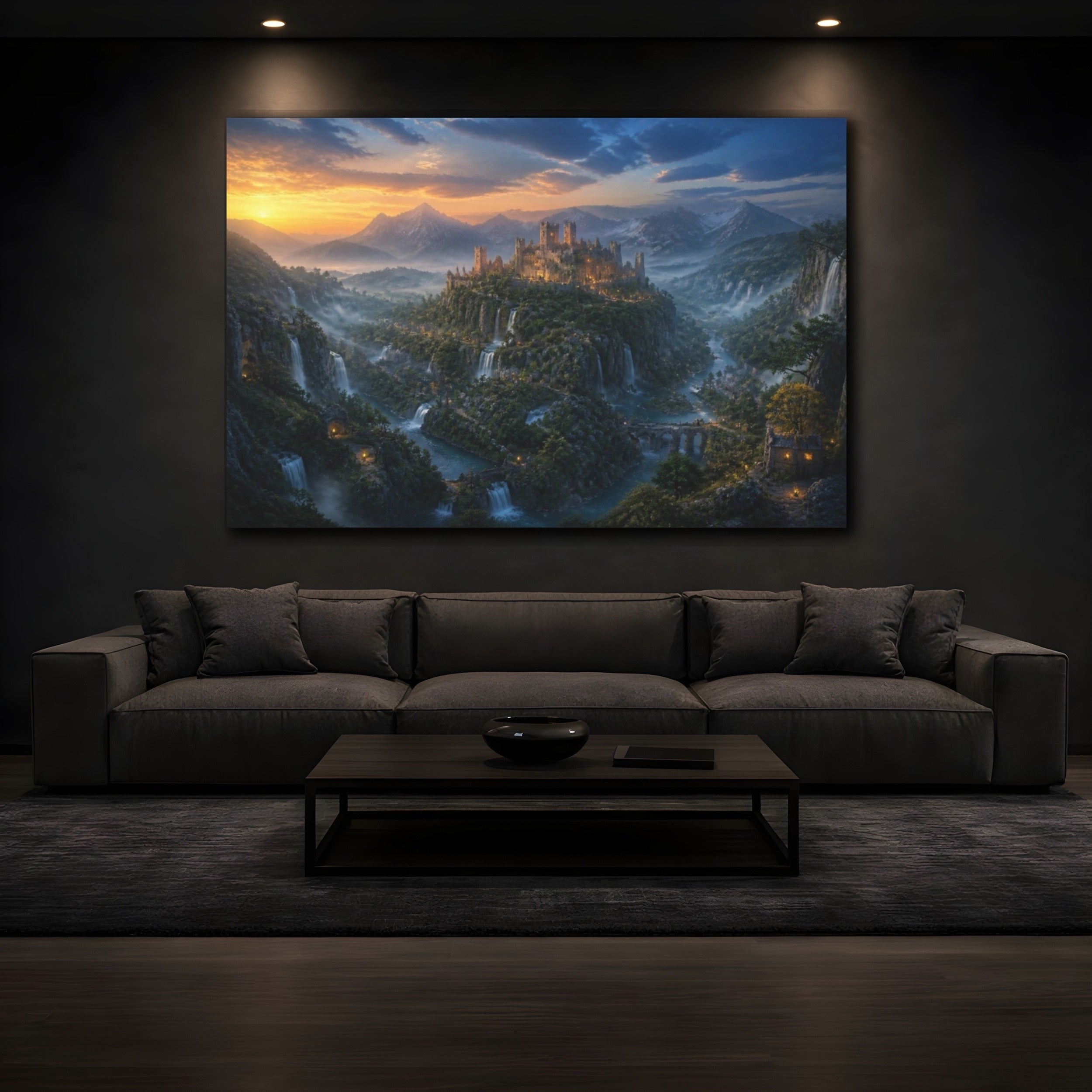 Mockup 3. Castle Landscape Golden Hour shown as canvas print