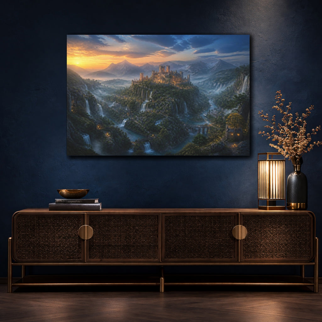 Mockup 4. Castle Landscape Golden Hour shown as canvas print