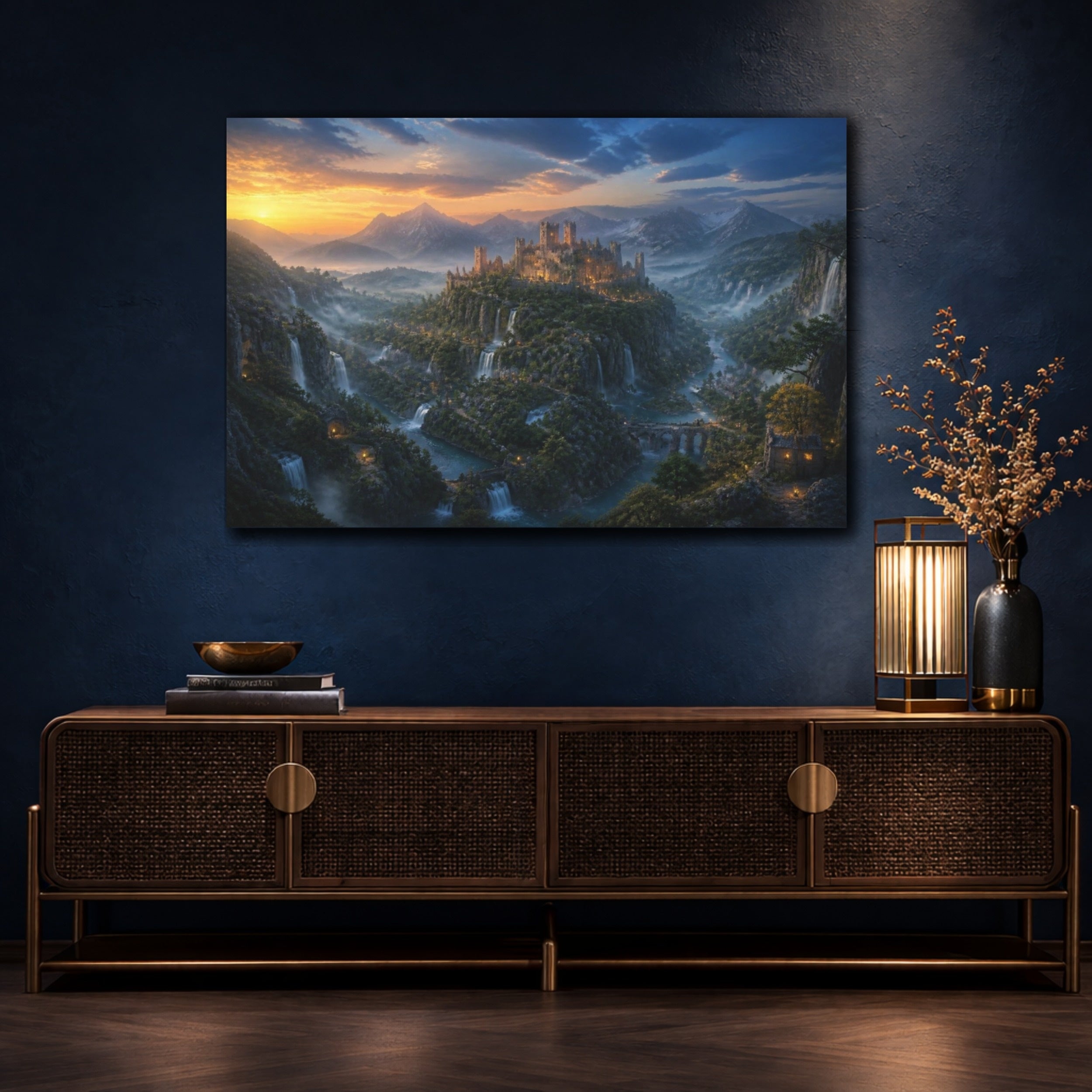 Mockup 4. Castle Landscape Golden Hour shown as canvas print