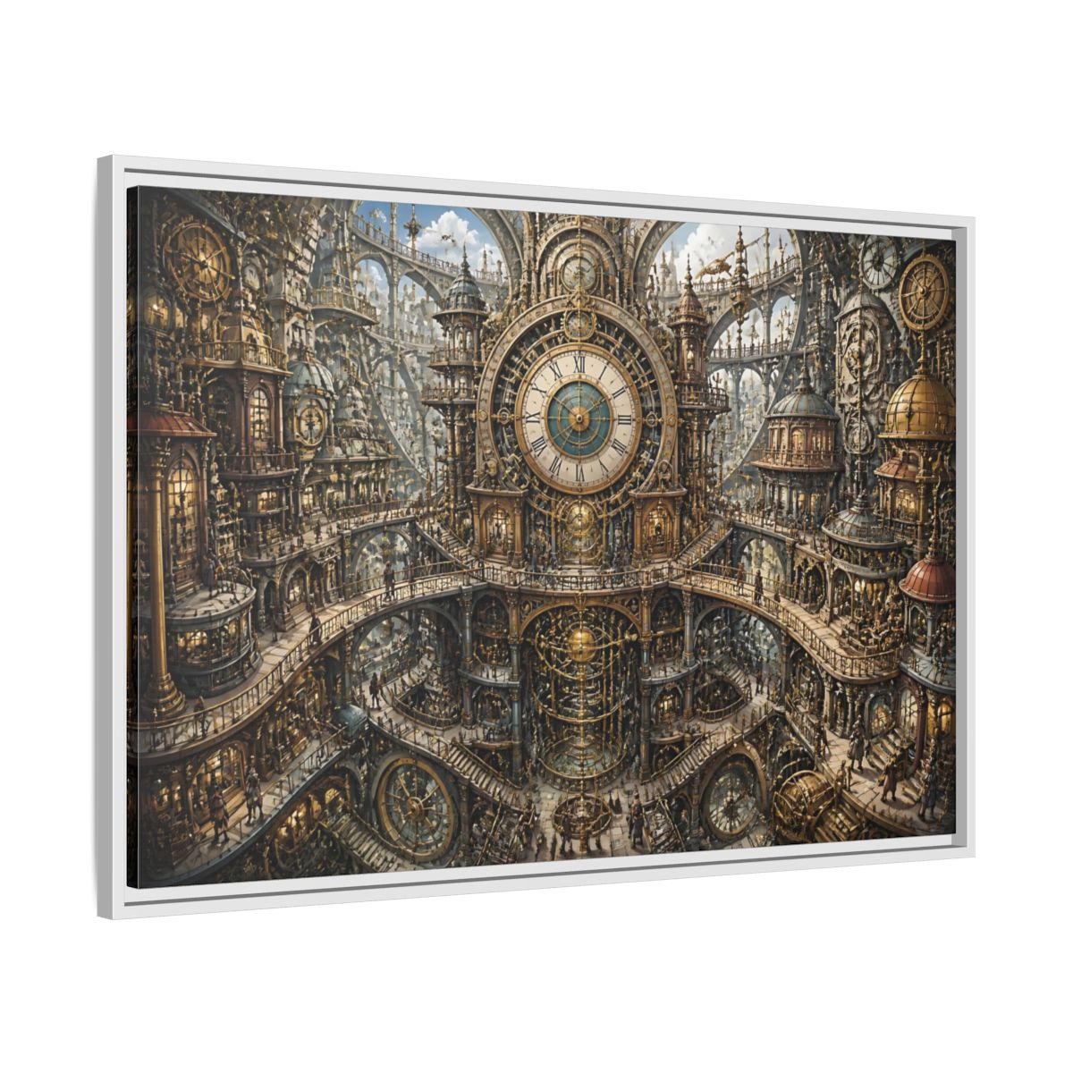 Side Mockup 9. Central Clock Atrium shown as framed canvas print