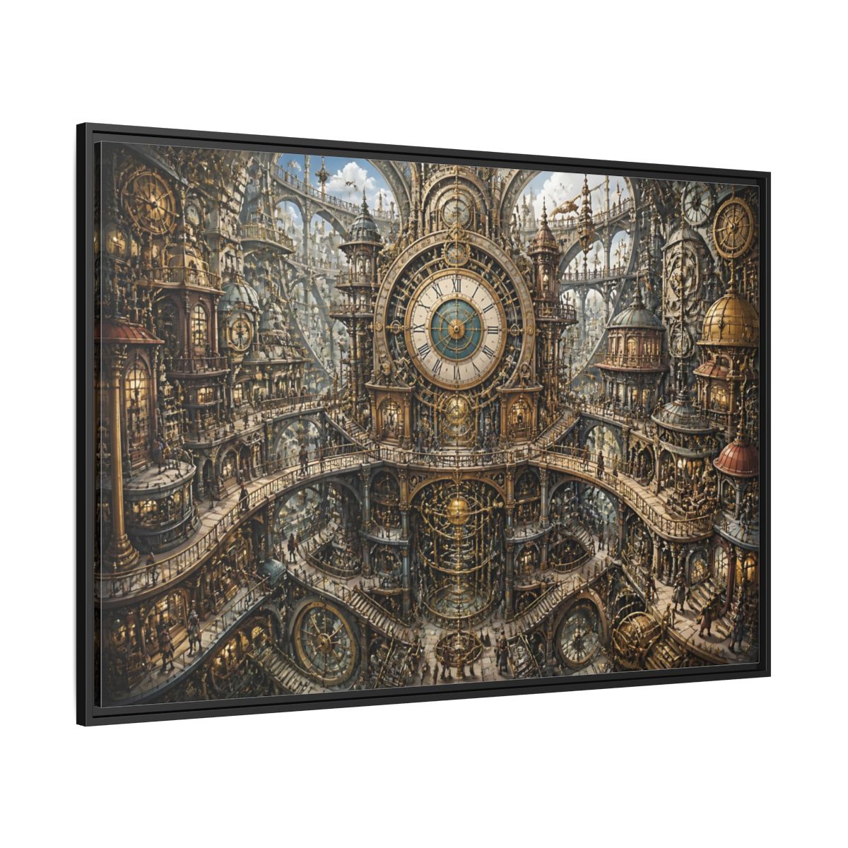 Side Mockup 12. Central Clock Atrium shown as framed canvas print