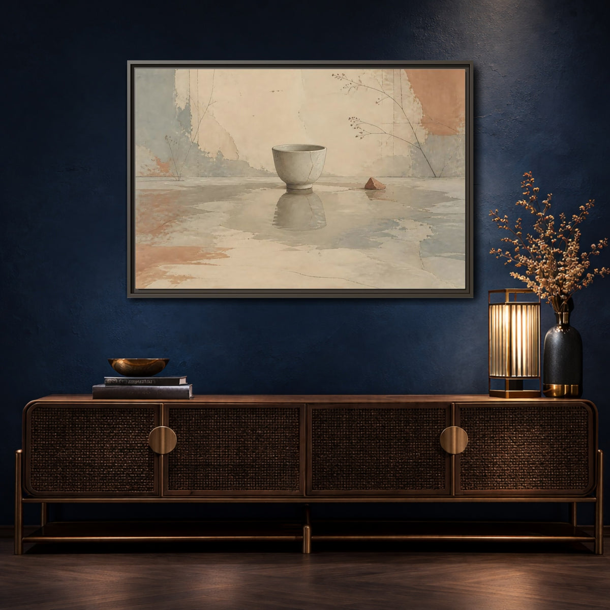 Mockup 4. Ceramic Bowl Reflection shown as framed canvas print