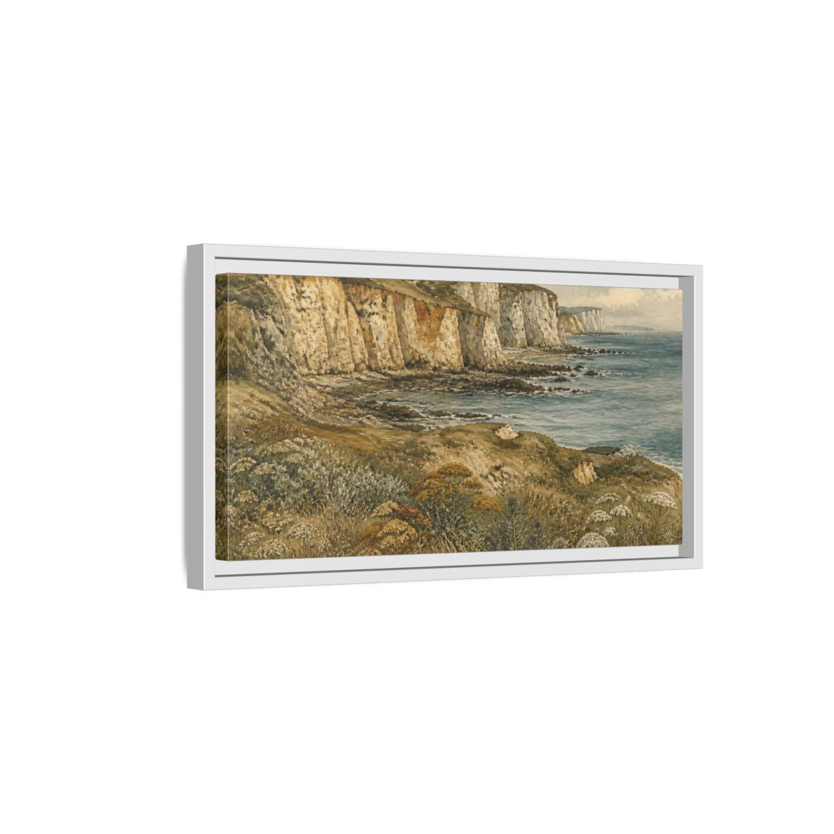 Side Mockup 6. Chalk Cliffs Nature Study shown as framed canvas print