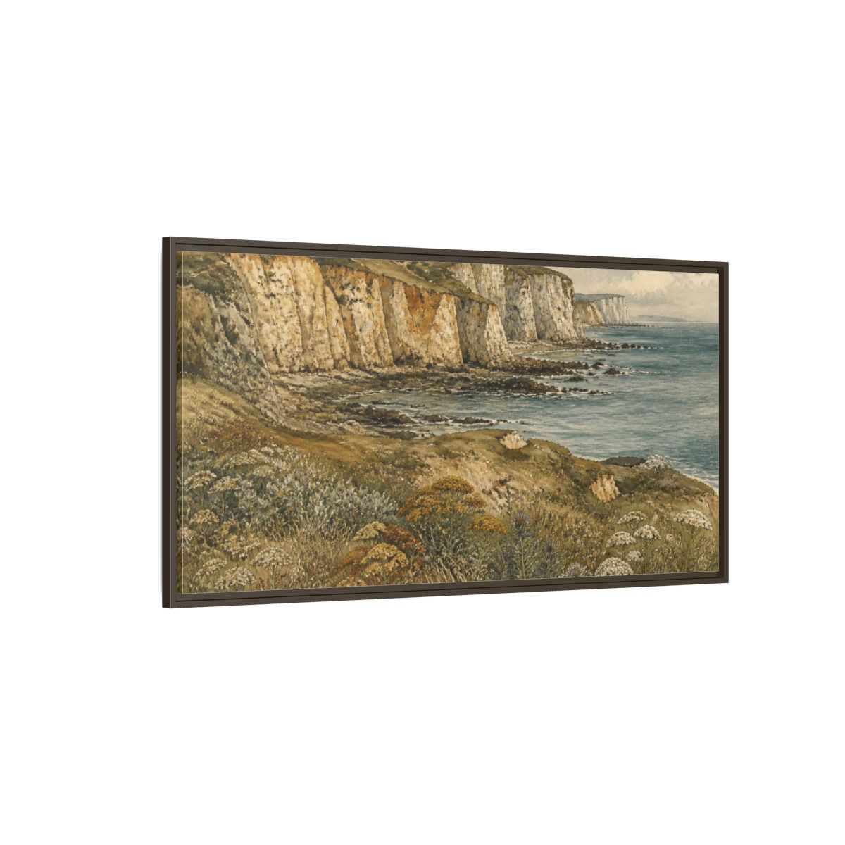 Side Mockup 4. Chalk Cliffs Nature Study shown as framed canvas print