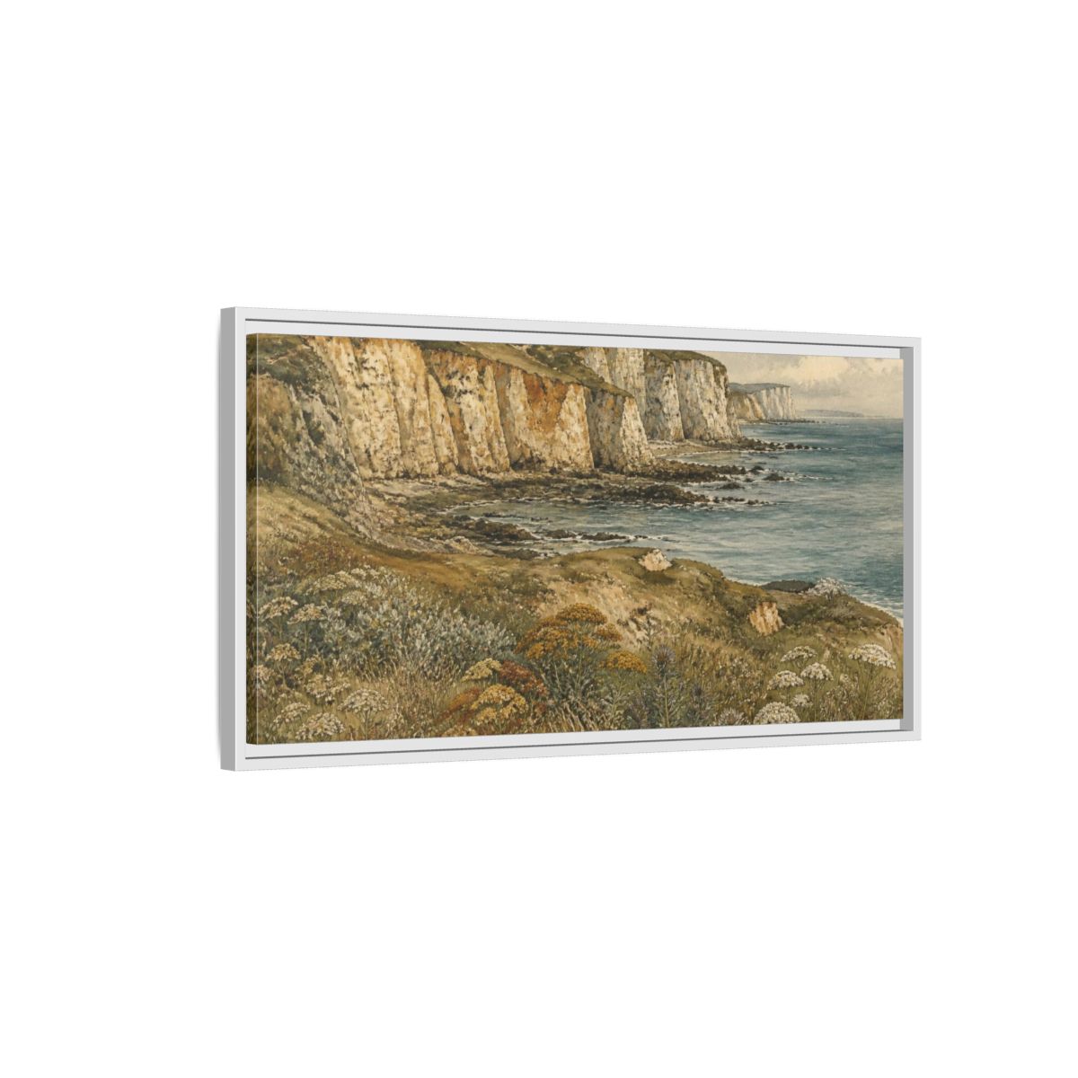 Side Mockup 1. Chalk Cliffs Nature Study shown as framed canvas print