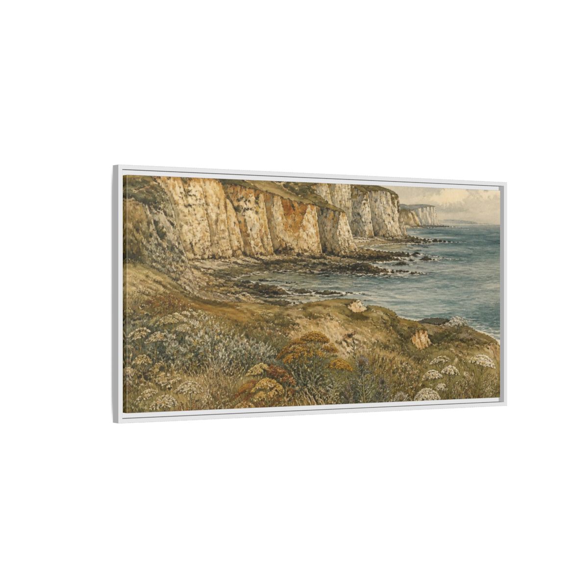 Side Mockup 3. Chalk Cliffs Nature Study shown as framed canvas print