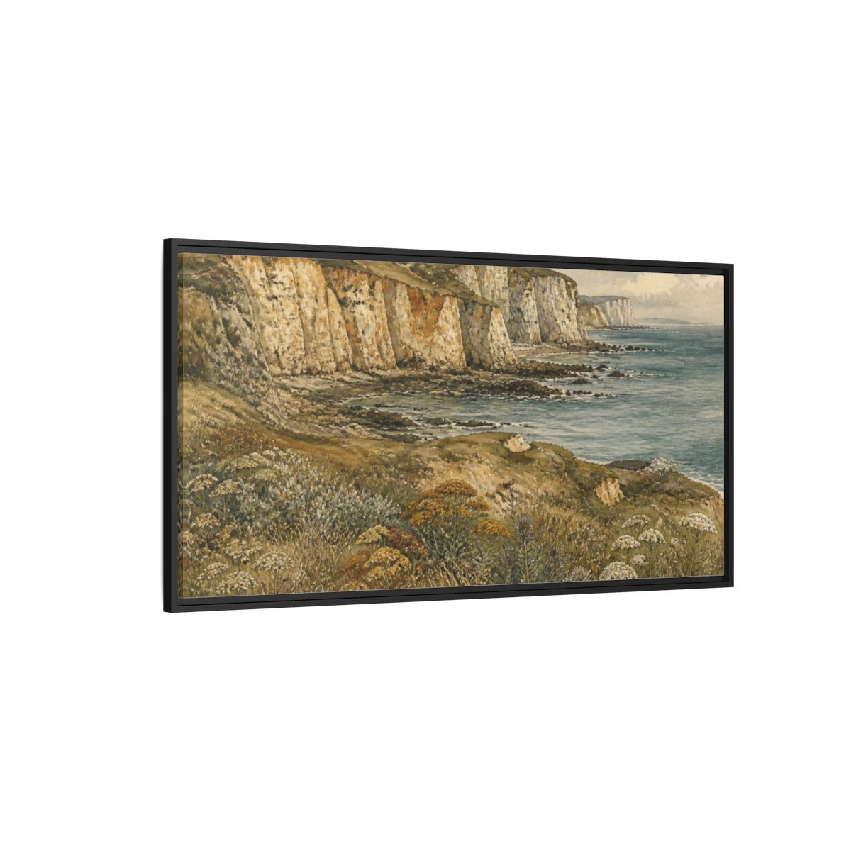 Side Mockup 5. Chalk Cliffs Nature Study shown as framed canvas print