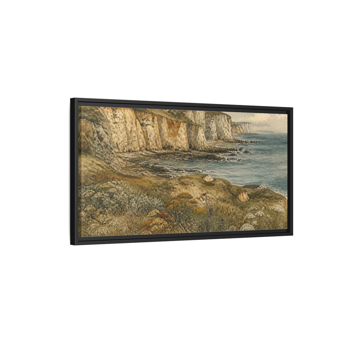 Side Mockup 2. Chalk Cliffs Nature Study shown as framed canvas print
