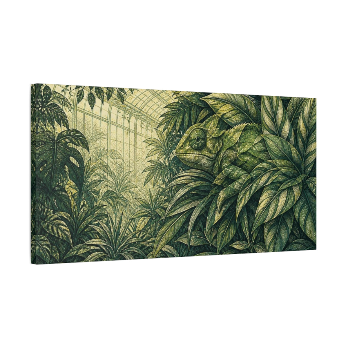 Side Mockup 1. Chameleon Leaf Illusion shown as canvas print