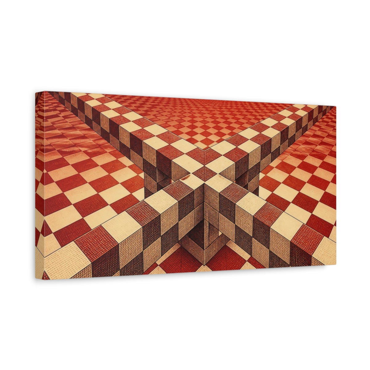 Side Mockup 3. Checkerboard Illusion shown as canvas print