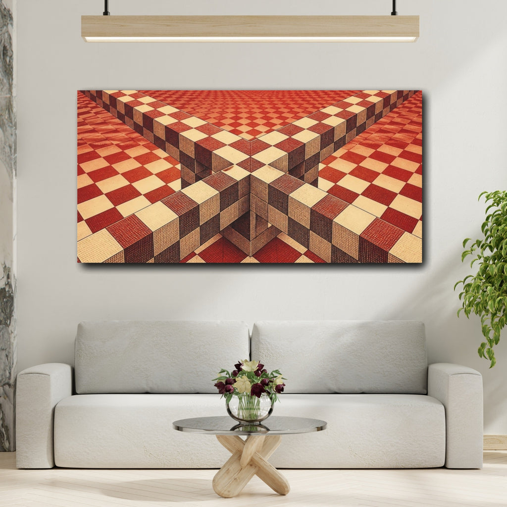 Mockup 2. Checkerboard Illusion shown as canvas print
