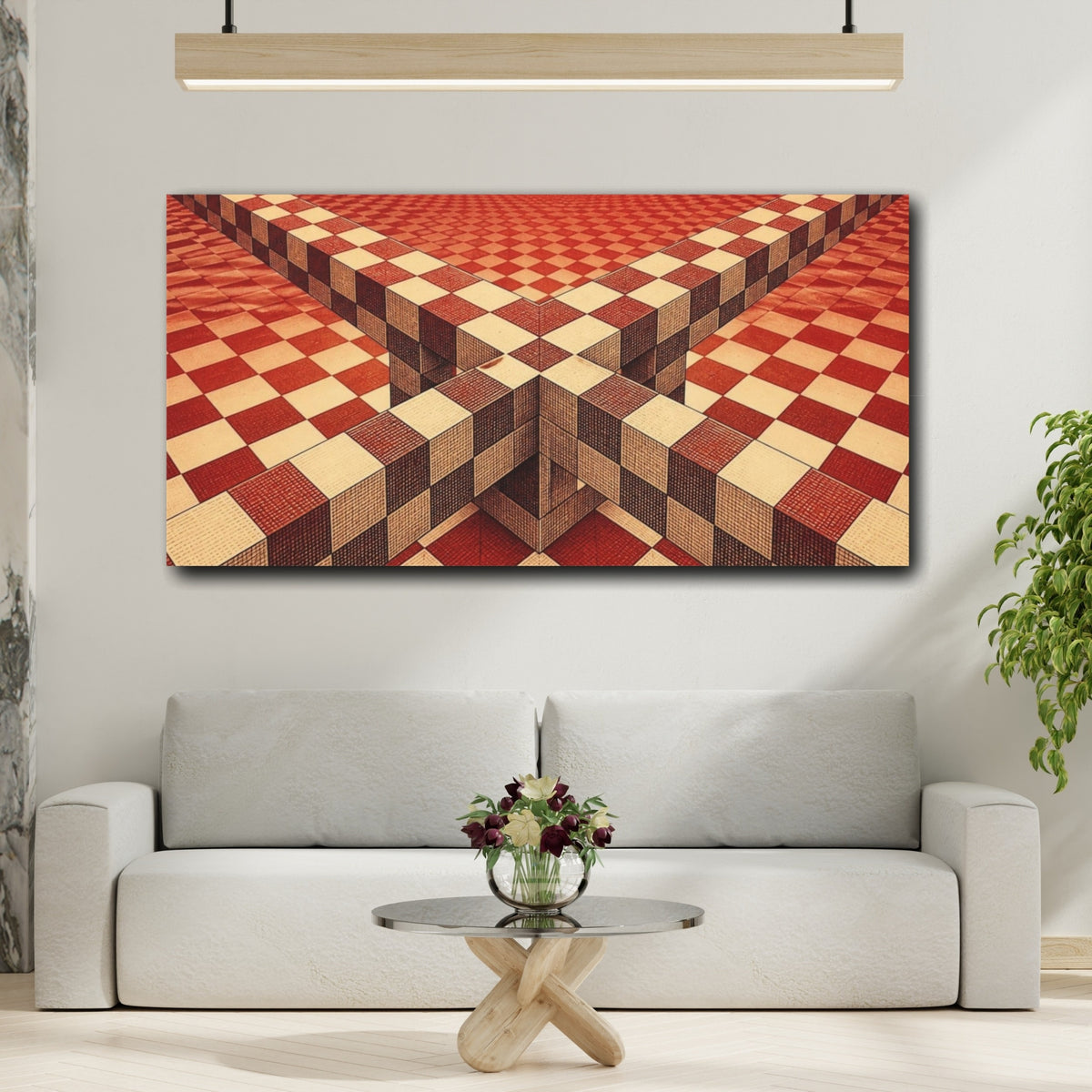 Mockup 2. Checkerboard Illusion shown as canvas print