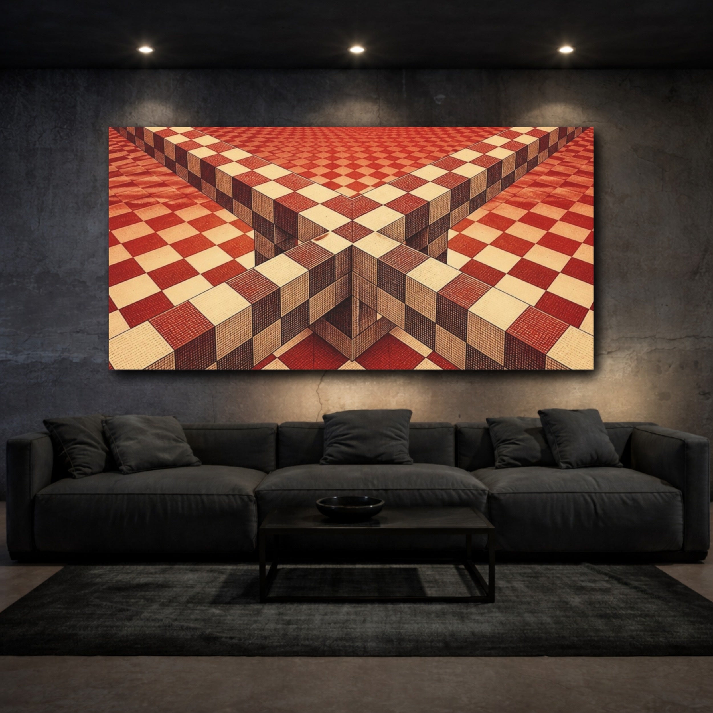 Mockup 3. Checkerboard Illusion shown as canvas print