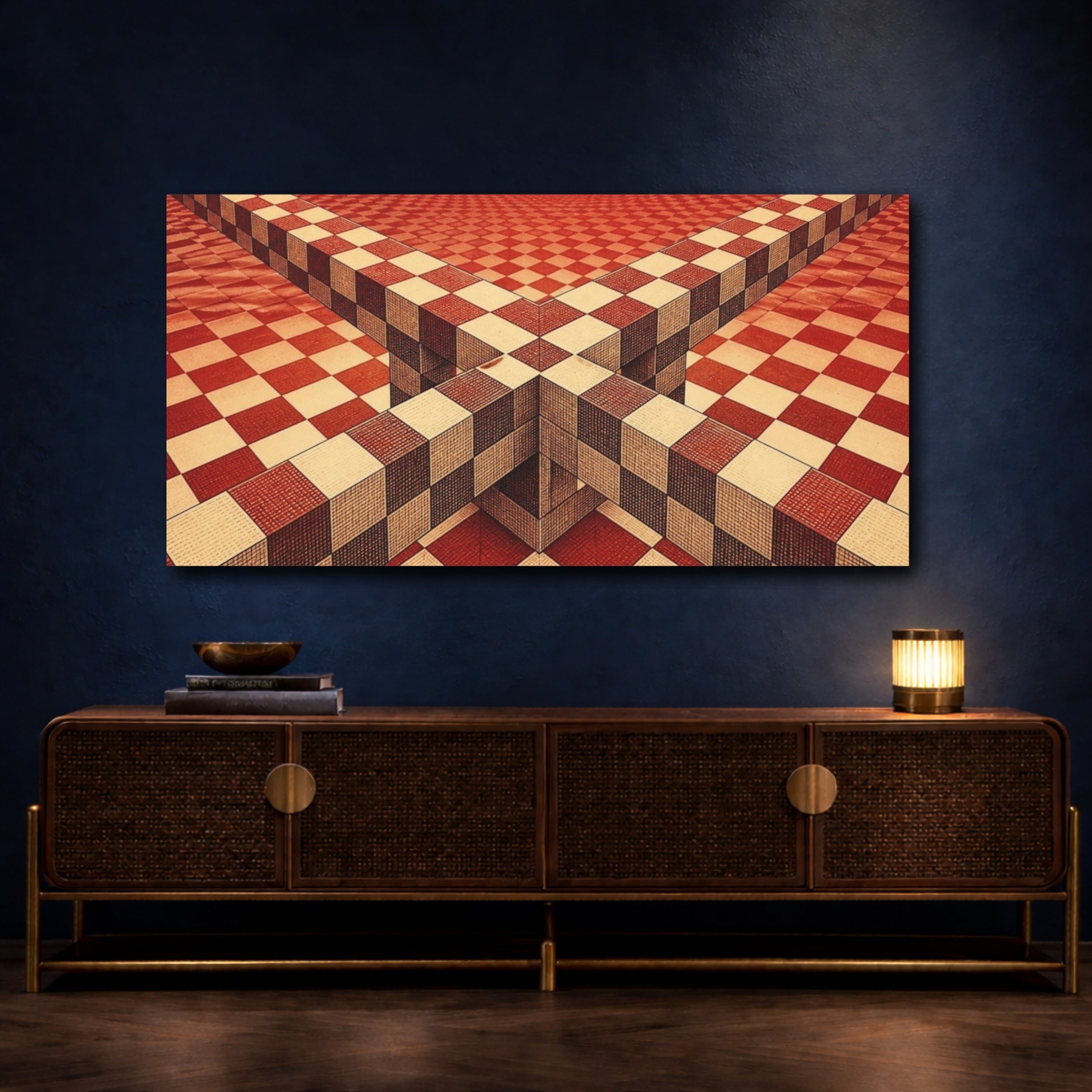 Mockup 4. Checkerboard Illusion shown as canvas print