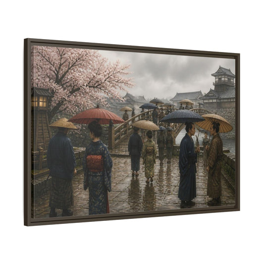 Main Mockup. Cherry Blossom Bridge shown as framed canvas print