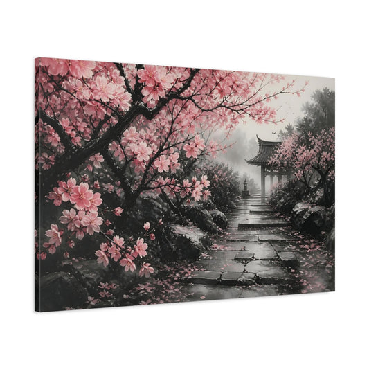 Main Mockup. Cherry Blossom Garden Path shown as canvas print