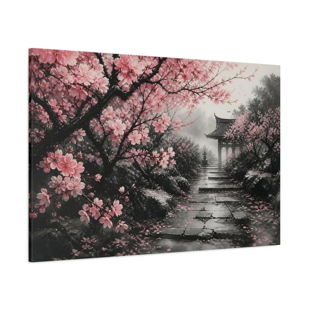 Side Mockup 1. Cherry Blossom Garden Path shown as canvas print