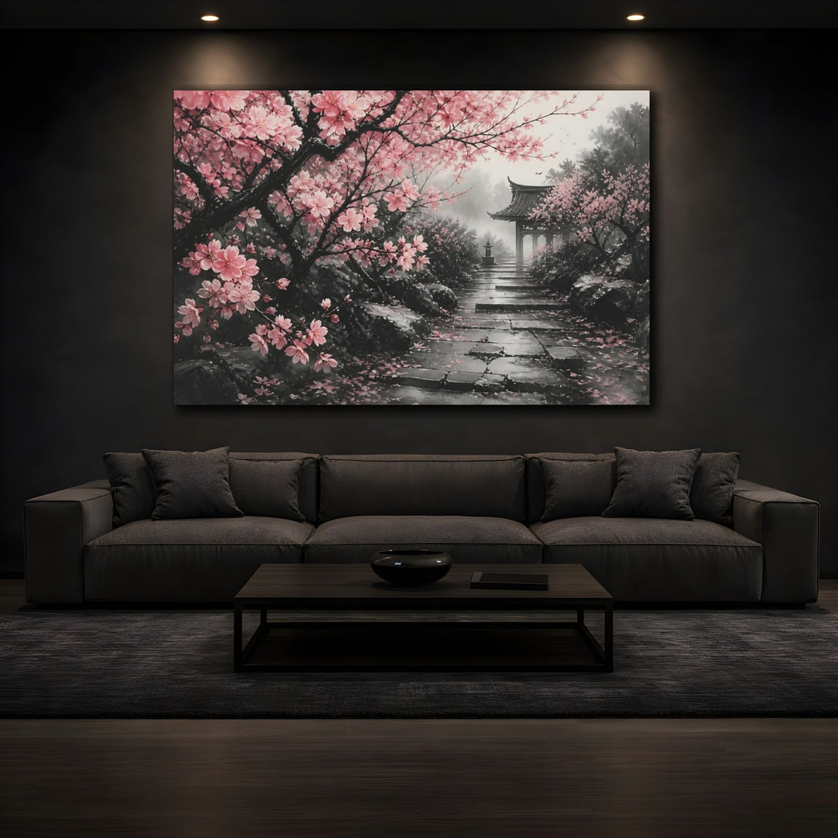 Mockup 3. Cherry Blossom Garden Path shown as canvas print