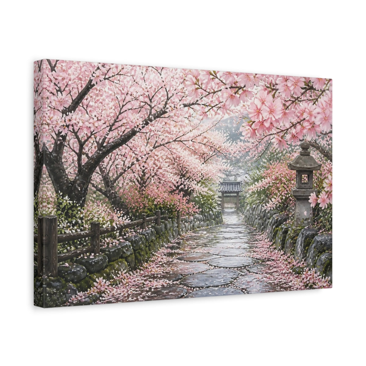 Side Mockup 4. Cherry Blossom Stone Path shown as canvas print