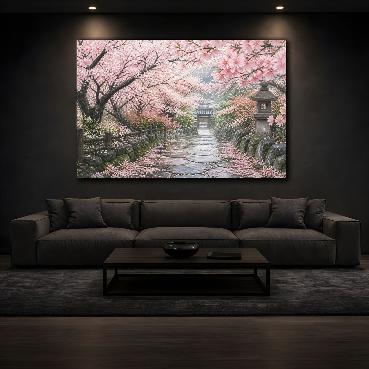 Mockup 3. Cherry Blossom Stone Path shown as canvas print