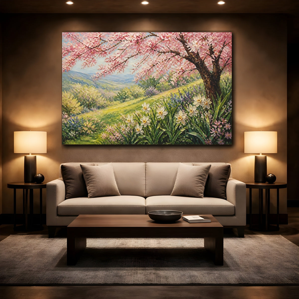 Mockup 2. Cherry Tree With Daffodils shown as canvas print