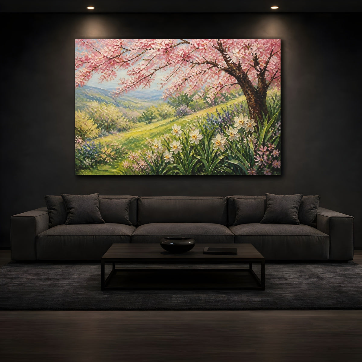 Mockup 3. Cherry Tree With Daffodils shown as canvas print