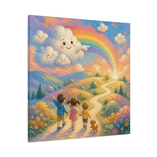 Main Mockup. Children On Rainbow Path shown as canvas print