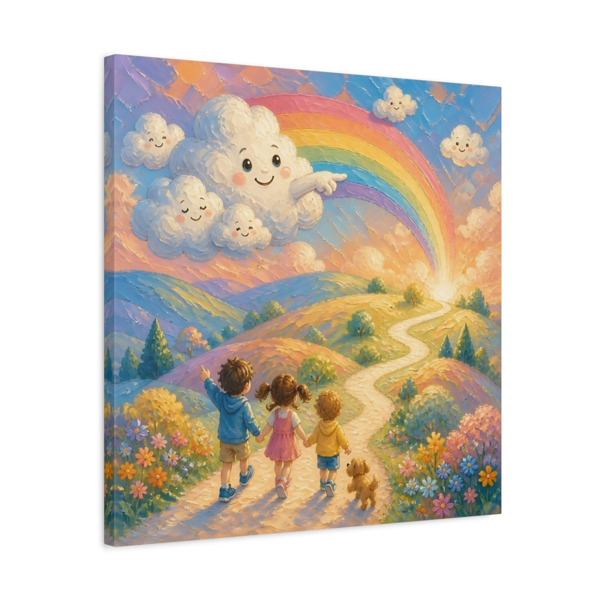 Side Mockup 4. Children On Rainbow Path shown as canvas print