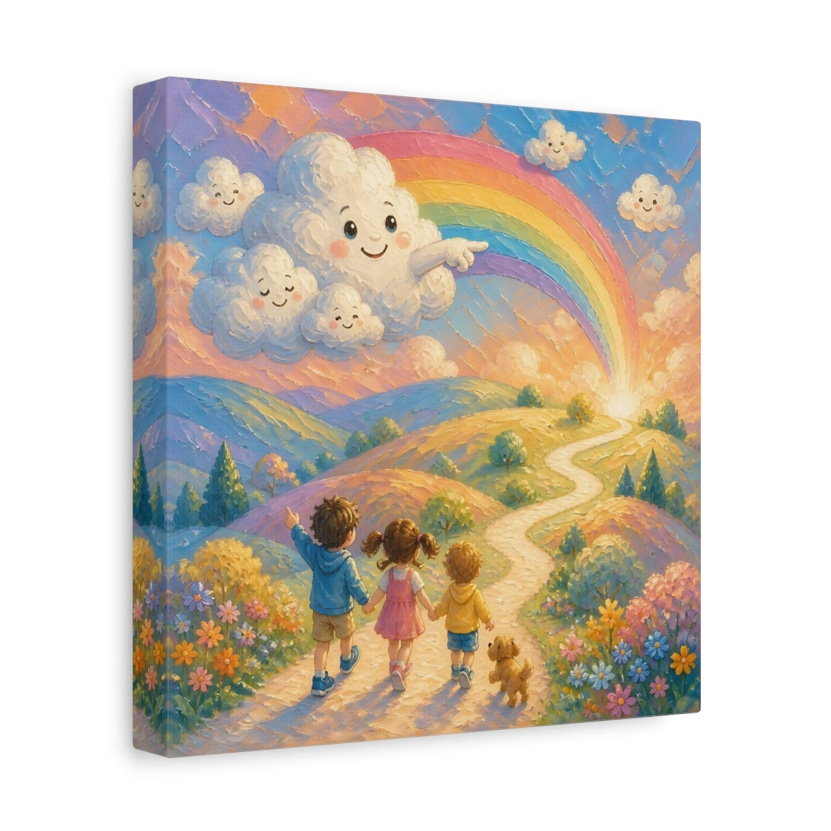 Side Mockup 9. Children On Rainbow Path shown as canvas print