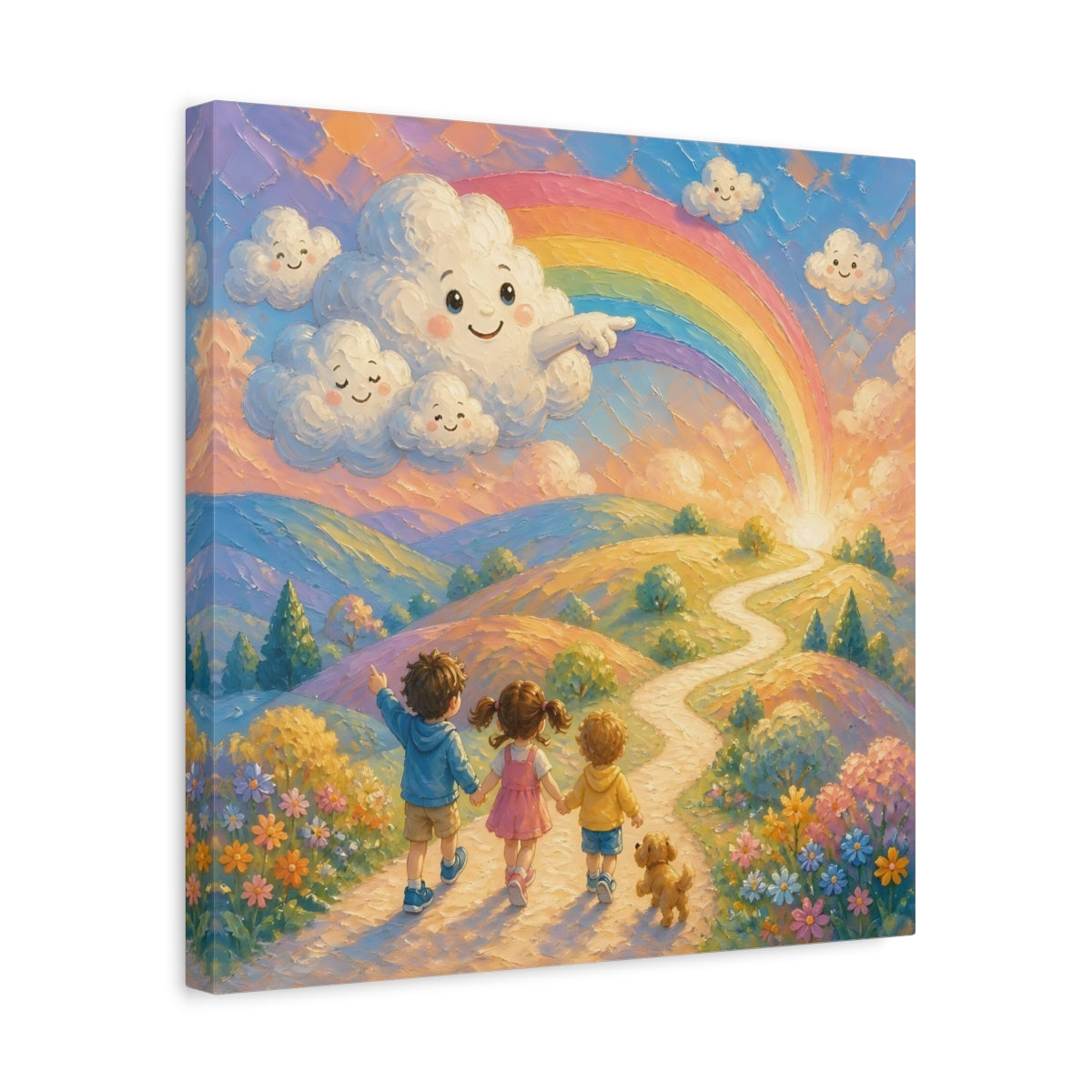 Side Mockup 6. Children On Rainbow Path shown as canvas print