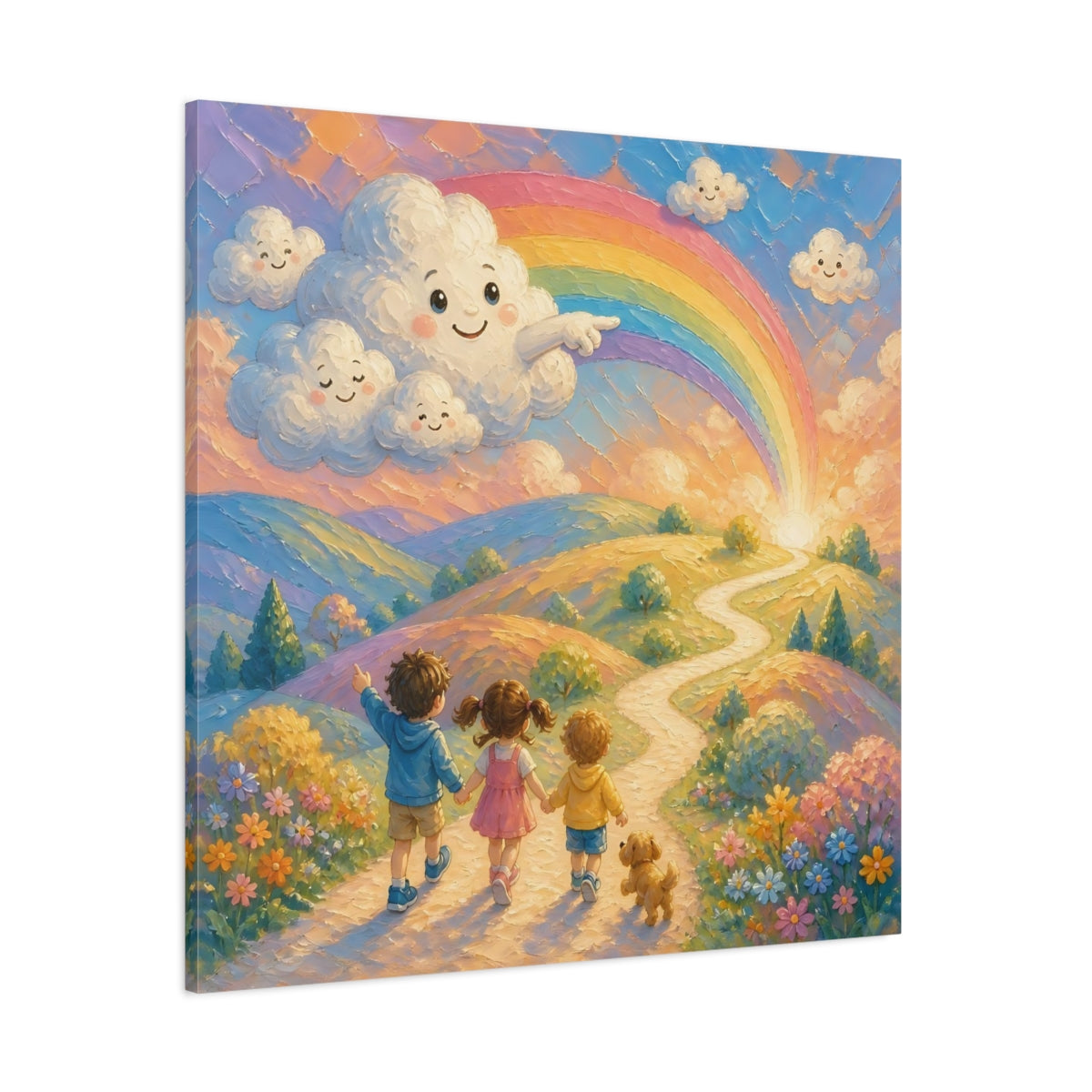 Side Mockup 1. Children On Rainbow Path shown as canvas print