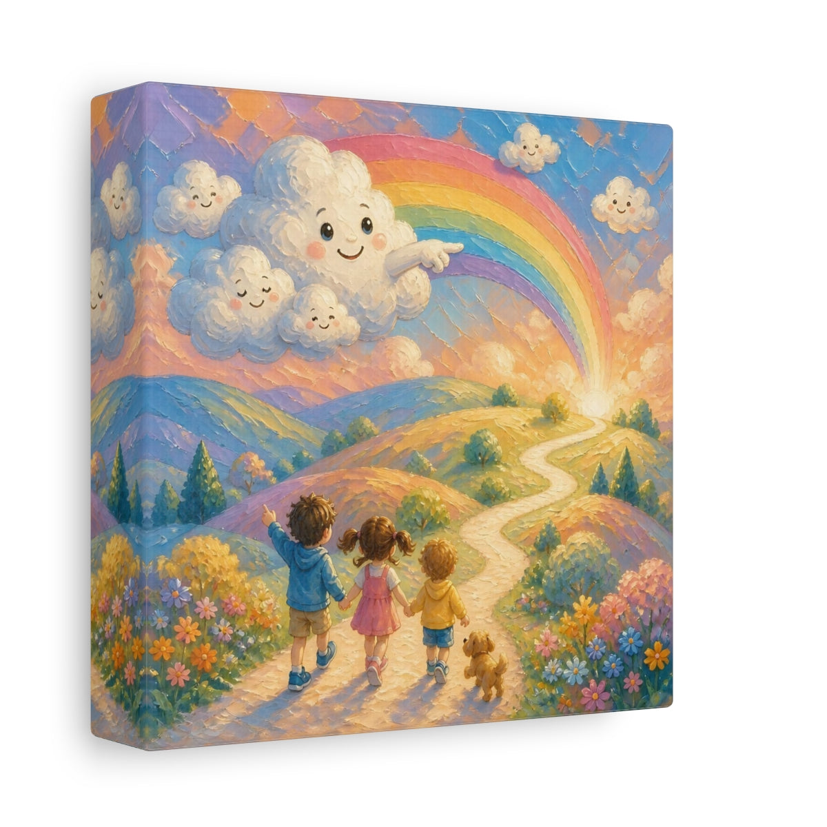 Side Mockup 2. Children On Rainbow Path shown as canvas print
