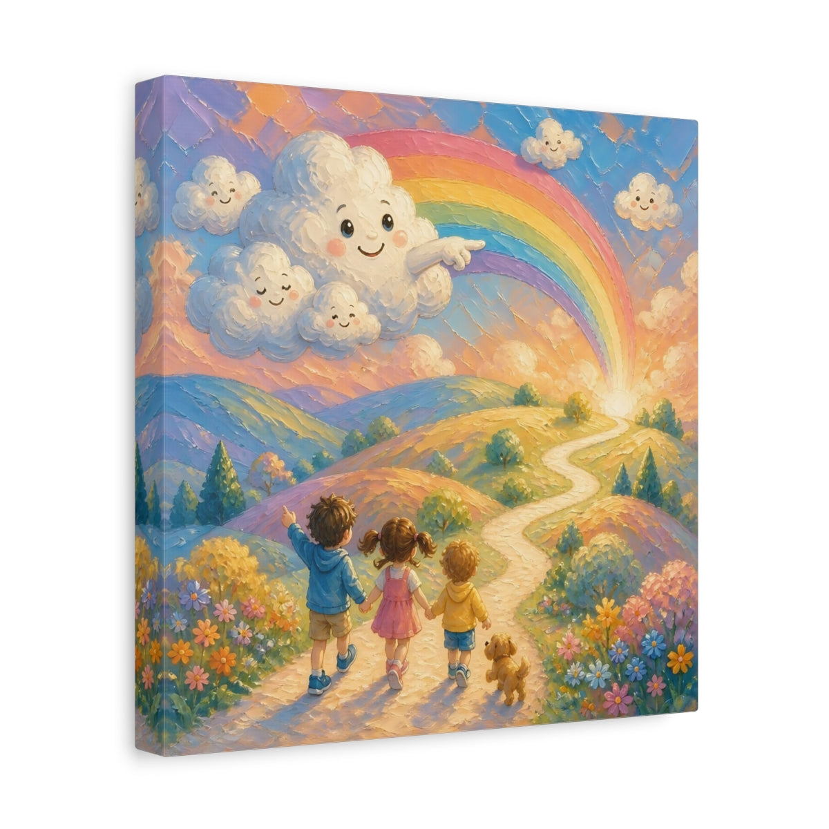 Side Mockup 8. Children On Rainbow Path shown as canvas print