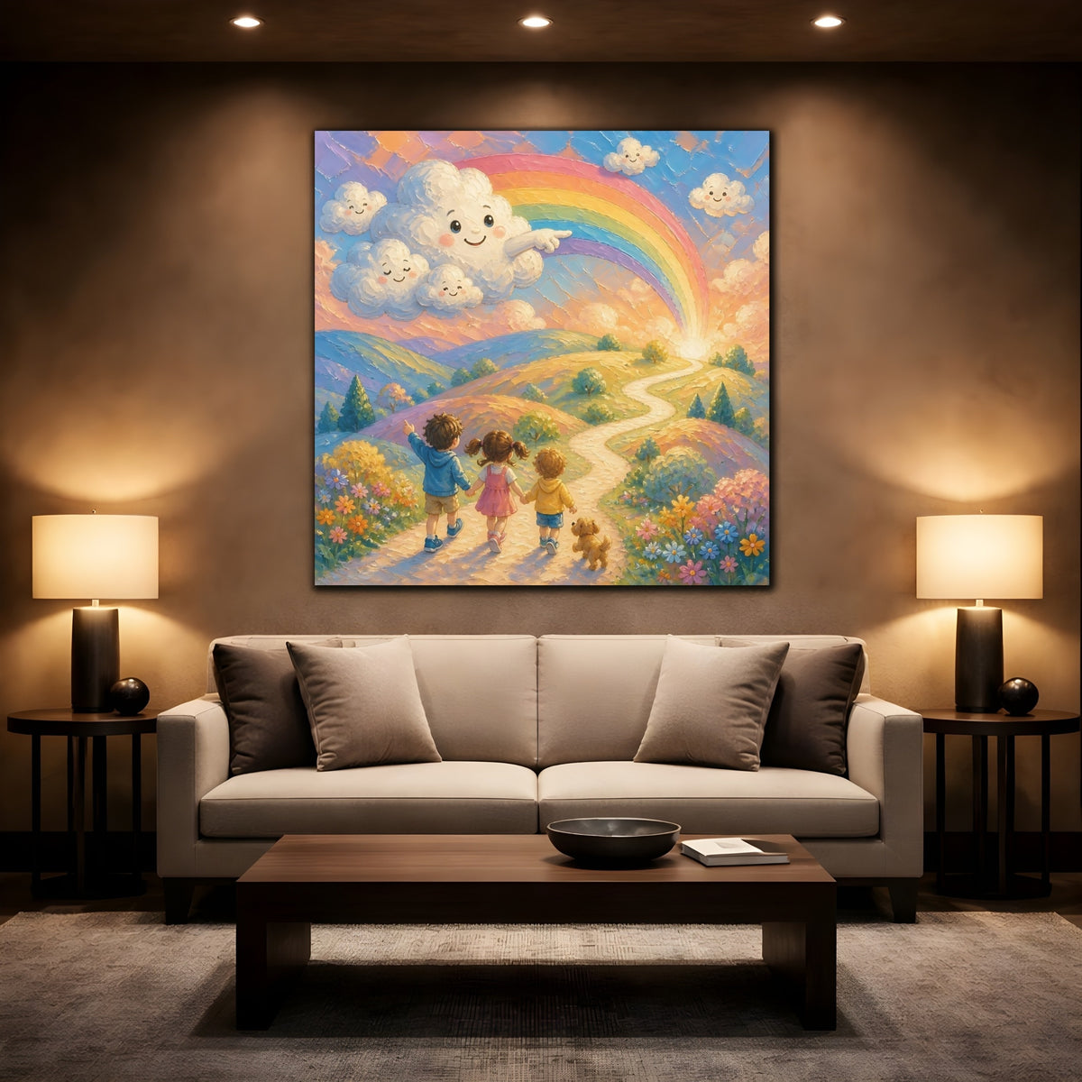 Mockup 2. Children On Rainbow Path shown as canvas print