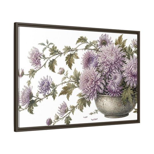 Main Mockup. Chrysanthemum Flowers In Bowl shown as framed canvas print