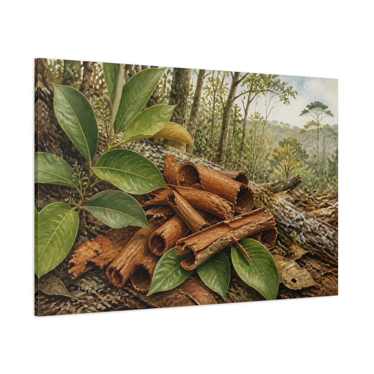 Side Mockup 1. Cinnamon Bark Still Life shown as canvas print