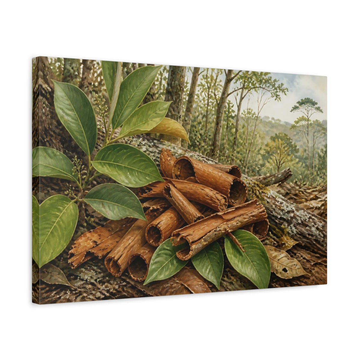 Side Mockup 3. Cinnamon Bark Still Life shown as canvas print