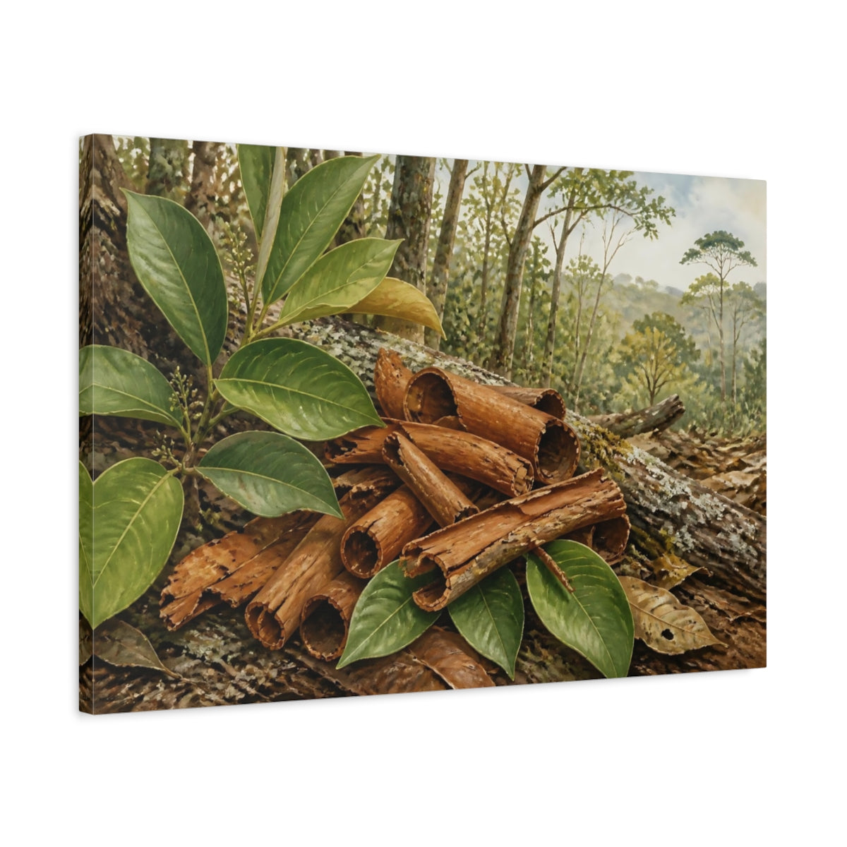 Side Mockup 2. Cinnamon Bark Still Life shown as canvas print