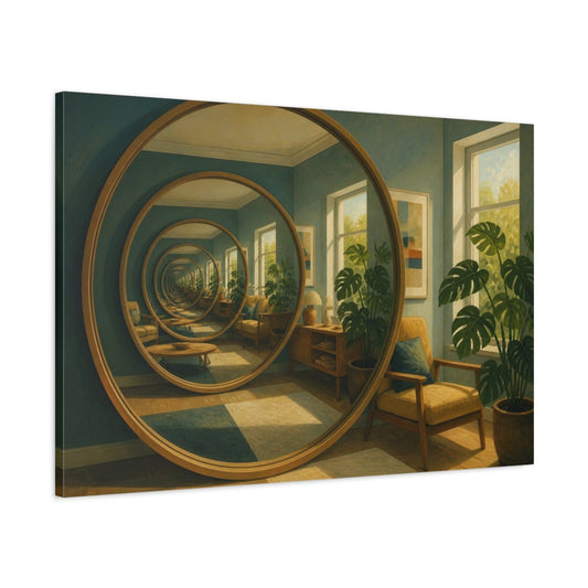 Main Mockup. Circular Mirror Illusion shown as canvas print