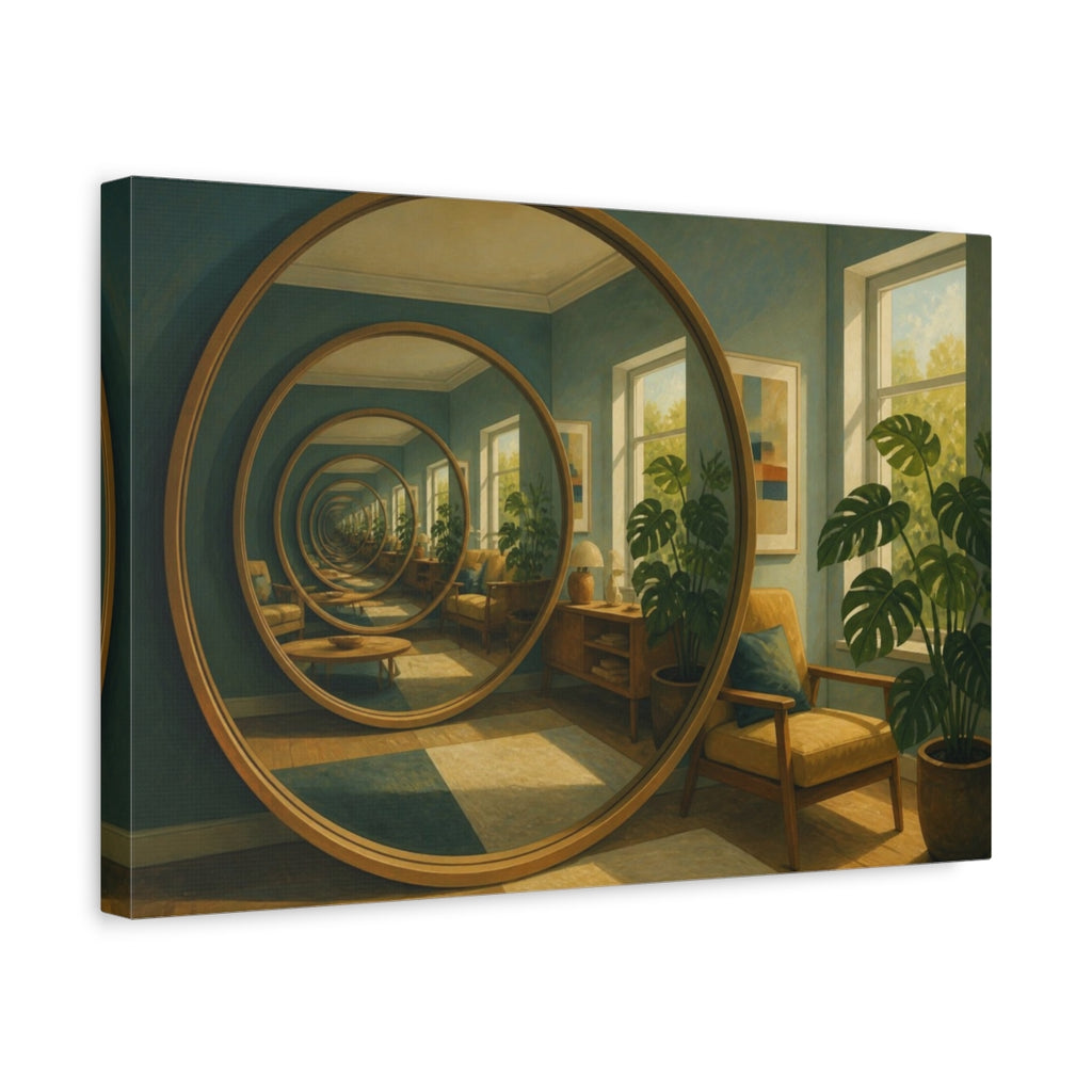 Side Mockup 4. Circular Mirror Illusion shown as canvas print