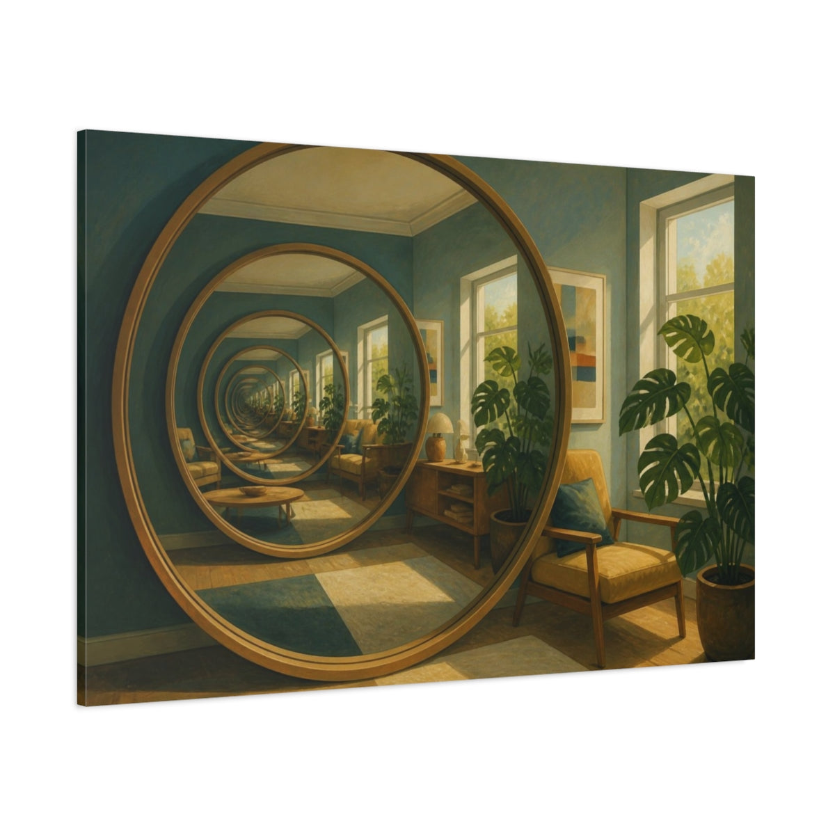 Side Mockup 1. Circular Mirror Illusion shown as canvas print