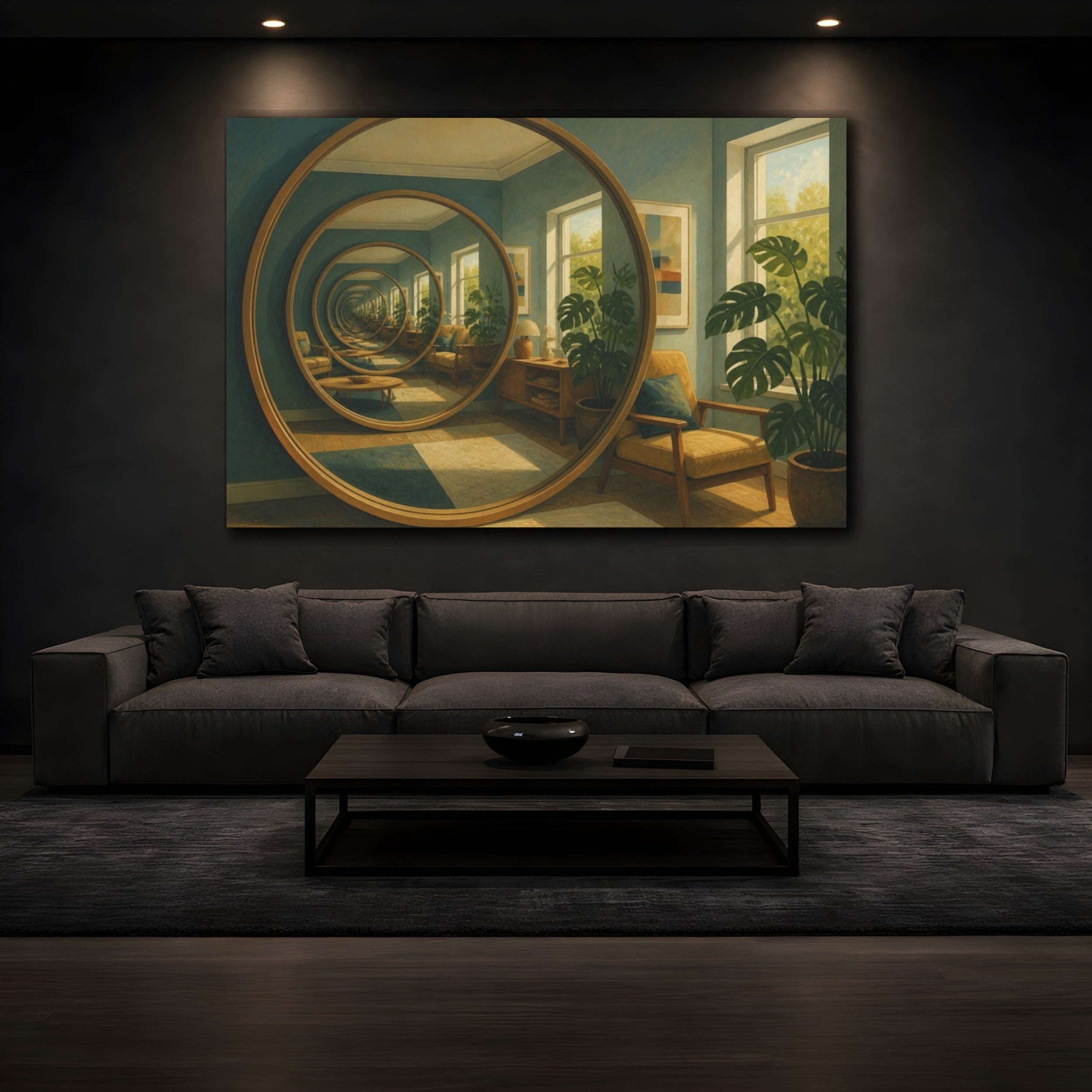 Mockup 3. Circular Mirror Illusion shown as canvas print