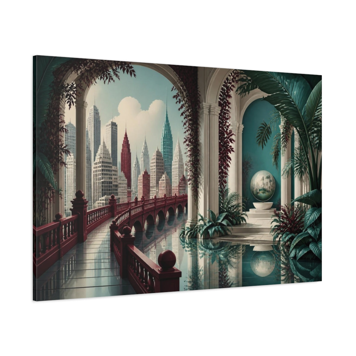 Side Mockup 1. City Bridge Illusion shown as canvas print