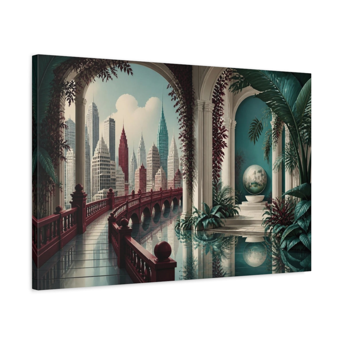 Side Mockup 2. City Bridge Illusion shown as canvas print