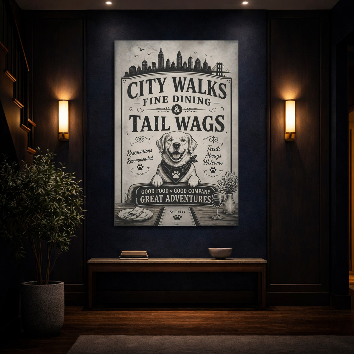 Mockup 4. City Dog Fine Dining shown as canvas print