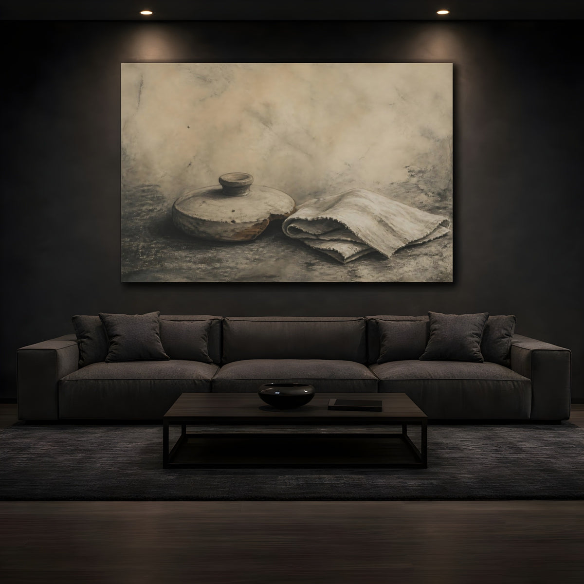 Mockup 3. Clay Lid And Folded Cloth shown as canvas print